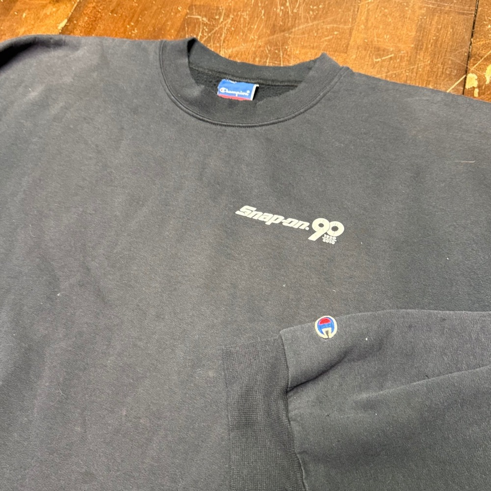 Vtg Champion Sweatshirt Men XL Black Fade Snap-on 90th Anniversary Crewneck